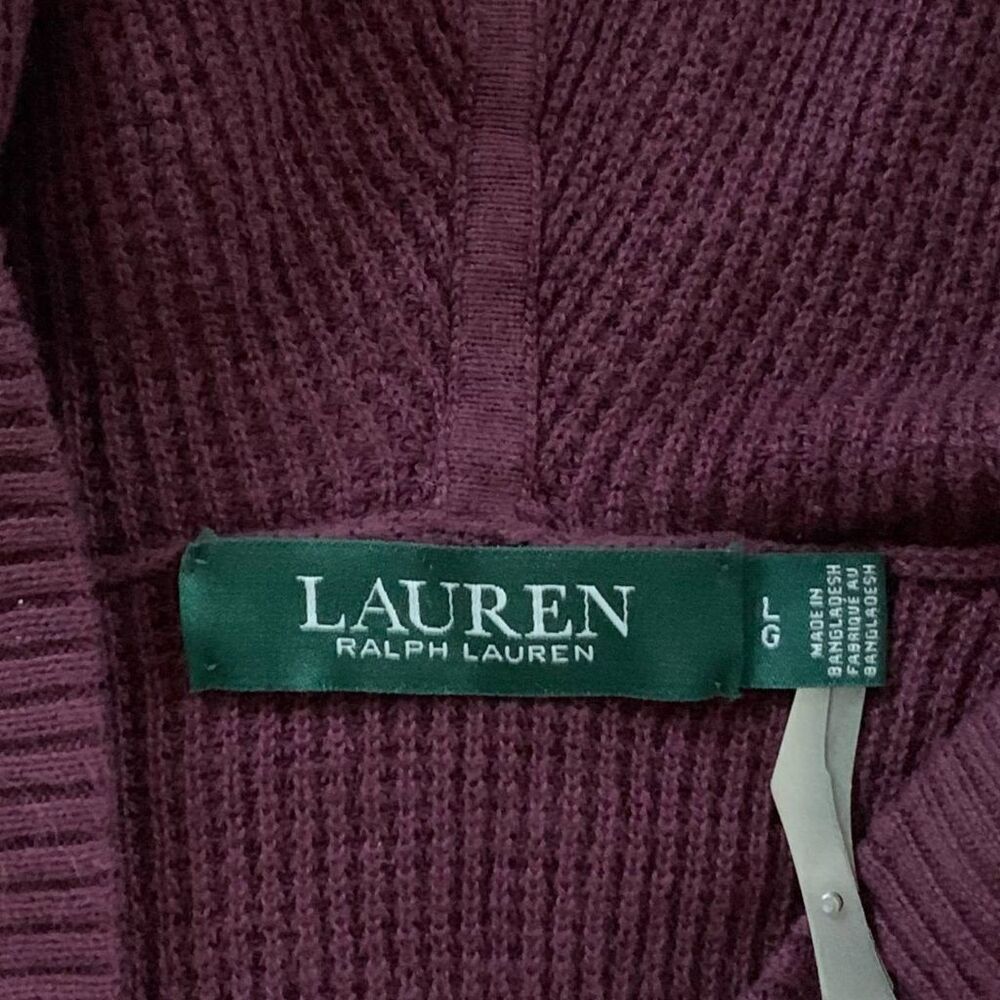 Lauren Ralph Lauren Hooded Pullover Sweater L Burgundy Waffle Knit Drawstring - Picture 8 of 8